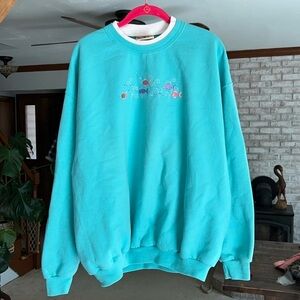 Vintage Top Stitch By Morning Sun XL Teal Fish Crew Neck Sweatshirt